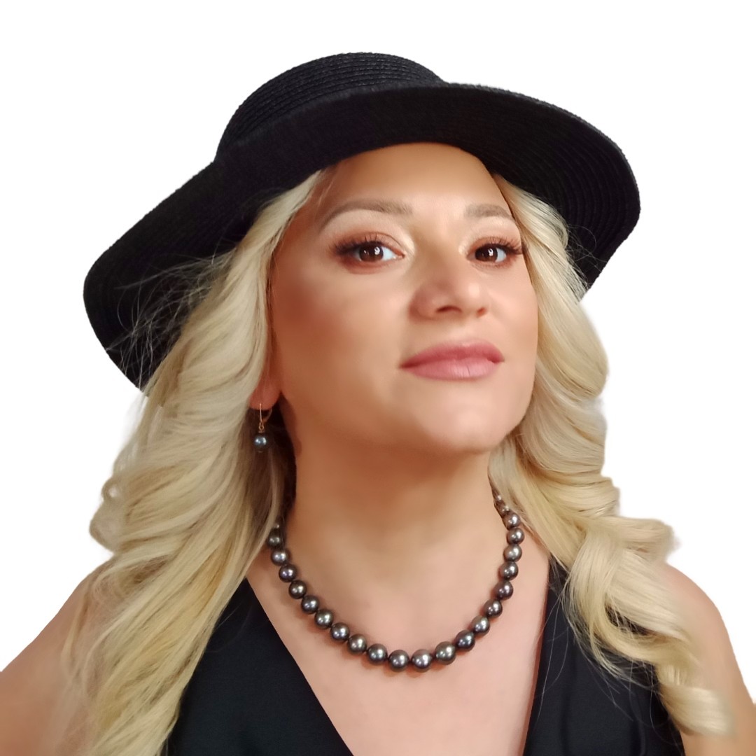 Colier cu Perle Tahitiene Naturale 9–11 mm, Aur Alb 14K, Model Frontal, Pălărie Neagră, Profil Dreapta